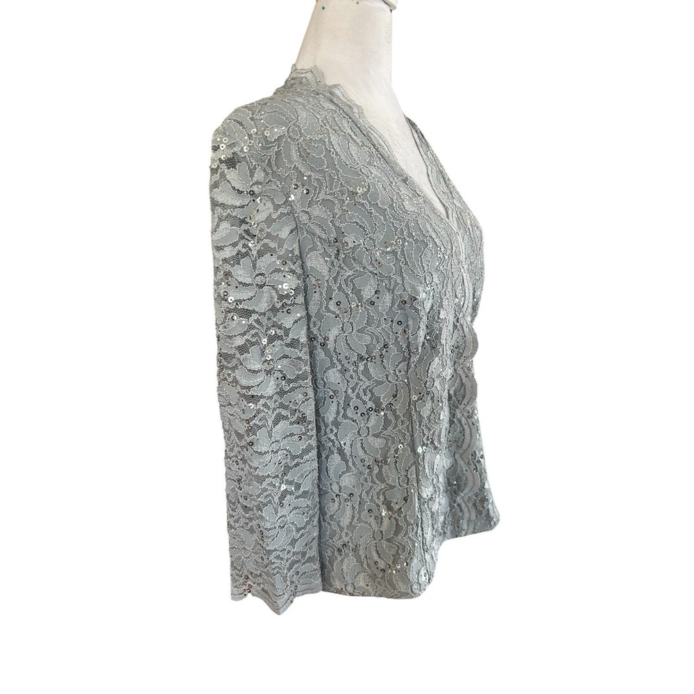 Alex Evenings NWT Lace Sequin Formal Top Silver (MSRP $119) SZ L - Picture 3 of 6